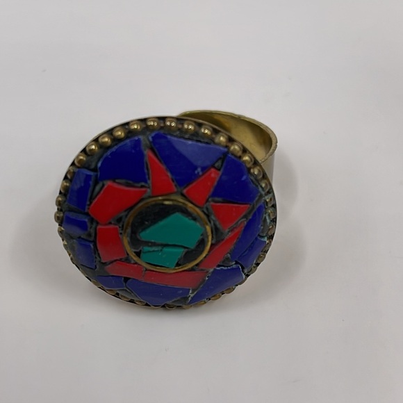 9/3 Todays show gift Big vintage mosaic brass red blue necklace pendant & more - Picture 5 of 14